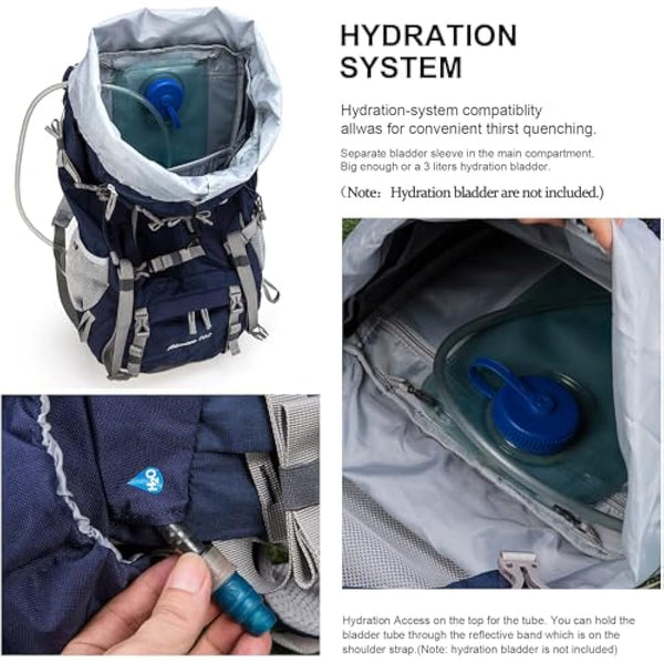 MOUNTAINTOP 70L Hiking Backpack water-resistant Internal Frame Backpacks Large Trekking Mountaineering Rucksack with Rain Cover for Men Women Cover Outdoor