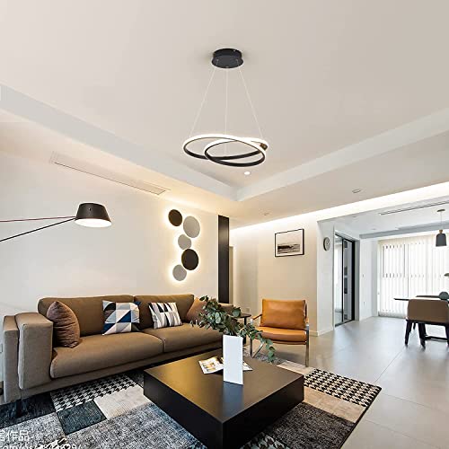 Eoodis Modern LED Chandelier Dimmable 2 Rings LED Pendant Light with Remote Control Black Chandelier Light Fixture Hanging Lamp for Kitchen Dining