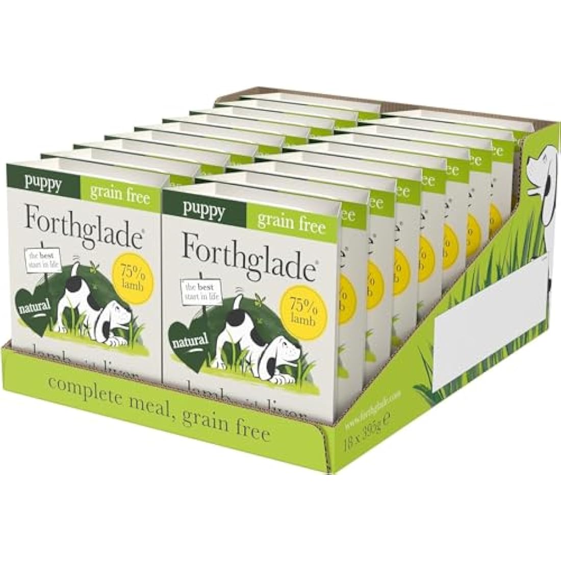 Forthglade Complete Natural Wet Dog Food - Grain Free Lamb with Liver & Vegetables (18 x 395g) Trays - Puppy Dog Food 2-12 months