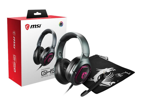MSI IMMERSE GH50 GAMING HEADSET - 7.1 Virtual Surround Sound, Vibration Feedback, 40mm Neodymium Drivers, RGB Lighting, Detachable Mic, Inline Controls, USB 2.0 Connector - Wired (Package may vary)