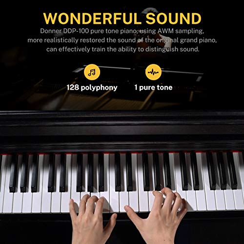 Donner Digital Piano 88 Key Weighted DDP-100 88-Key Weighted Action Digital Piano, Beginner keyboard piano Bundle with Furniture Stand, Power Adapter, White