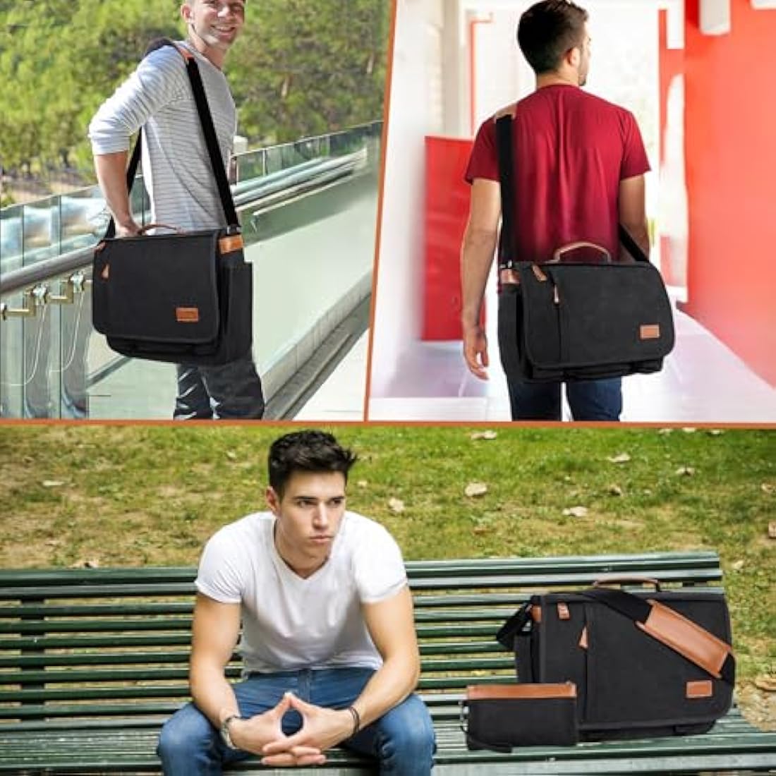 Estarer Laptop Messenger Bag 17.3 Inch Mens Large Satchel Shoulder Bag with Pencil Case for Work School(Dark Grey)