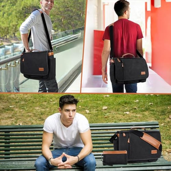 Estarer Laptop Messenger Bag 17.3 Inch Mens Large Satchel Shoulder Bag with Pencil Case for Work School(Dark Grey)