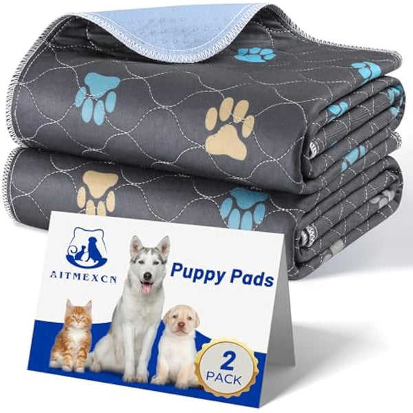 Aitmexcn Washable Puppy Dog Pee Pad, 2PCS 100% Waterproof Whelping Training Mat for Puppy/Senior Dog, Fast Drying Reusable Puppy Pads for Indoor, Outdoor and Car Travel- 32'' x 36''