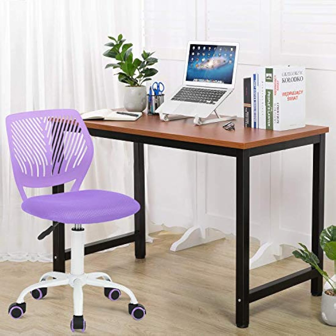 Homy Casa Desk Chair Adjustable Swivel Office Chair Fabric Seat Ergonomic Task Chair without Armrest, Purple