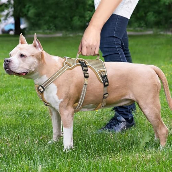 HEELE Escape Proof Dog Harness - No Pull Reflective Adjustable Vest with Durable Handle, Ideal for Large/Active Dogs, Brown