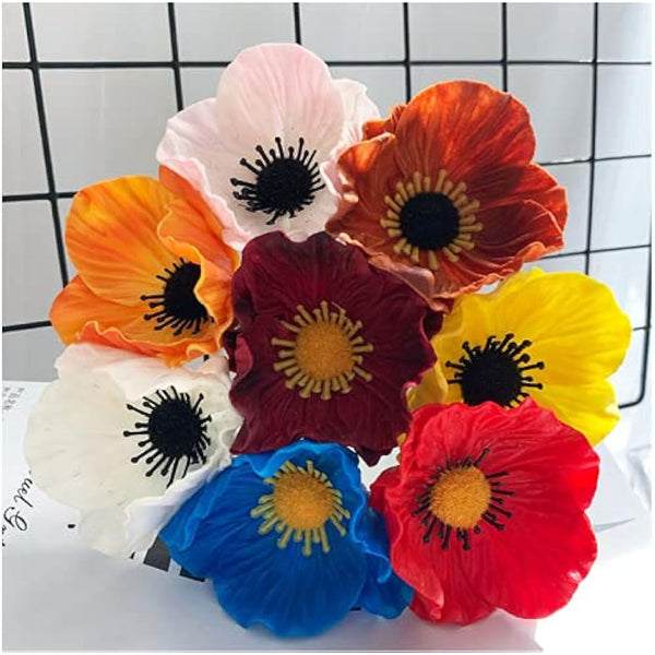 10 Stem 11" Bouquets Artificial Flowers Poppy Flowers,No Fade Multicolor PU Fake Wild Flowers for Kitchen Table Centerpiece Vase,Home Greenery Wedding Holding Flowers Backdrop Arch Wall (Red)