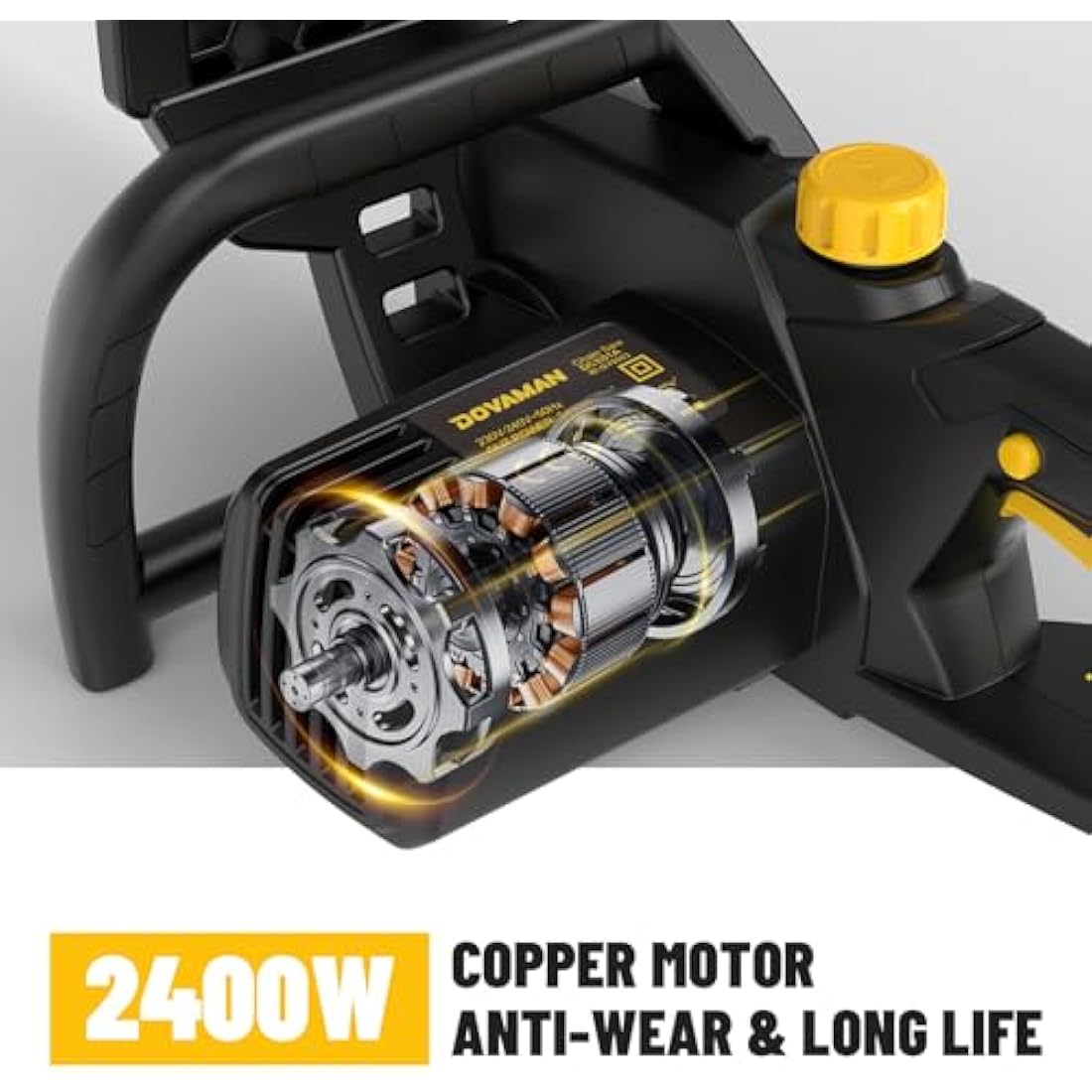 DOVAMAN 2400W Electric Chainsaw, One-Step Tool-Free Tensioning, 16 Inch Oregon Bar and Chain, 15m/s Chain Speed, 6m Power Cable, Auto Chain Lubrication, Powerful Chainsaw with Two Chains - DCS01A