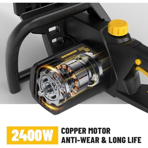 DOVAMAN 2400W Electric Chainsaw, One-Step Tool-Free Tensioning, 16 Inch Oregon Bar and Chain, 15m/s Chain Speed, 6m Power Cable, Auto Chain Lubrication, Powerful Chainsaw with Two Chains - DCS01A