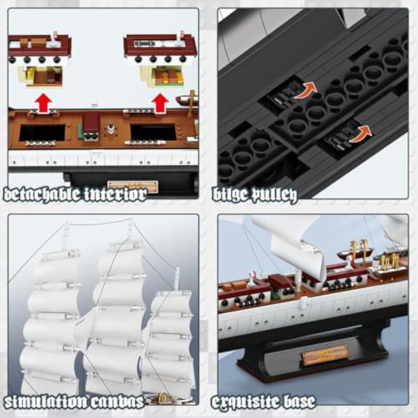 JMBricklayer Pirate Ship Building Blocks Set 40104, White Swan Ship Model Construction Toys, Collectible Pirate Ship Model Kits, Ship Model Birthday Gifts for Kids, Boys & Girls (1672 Pieces)