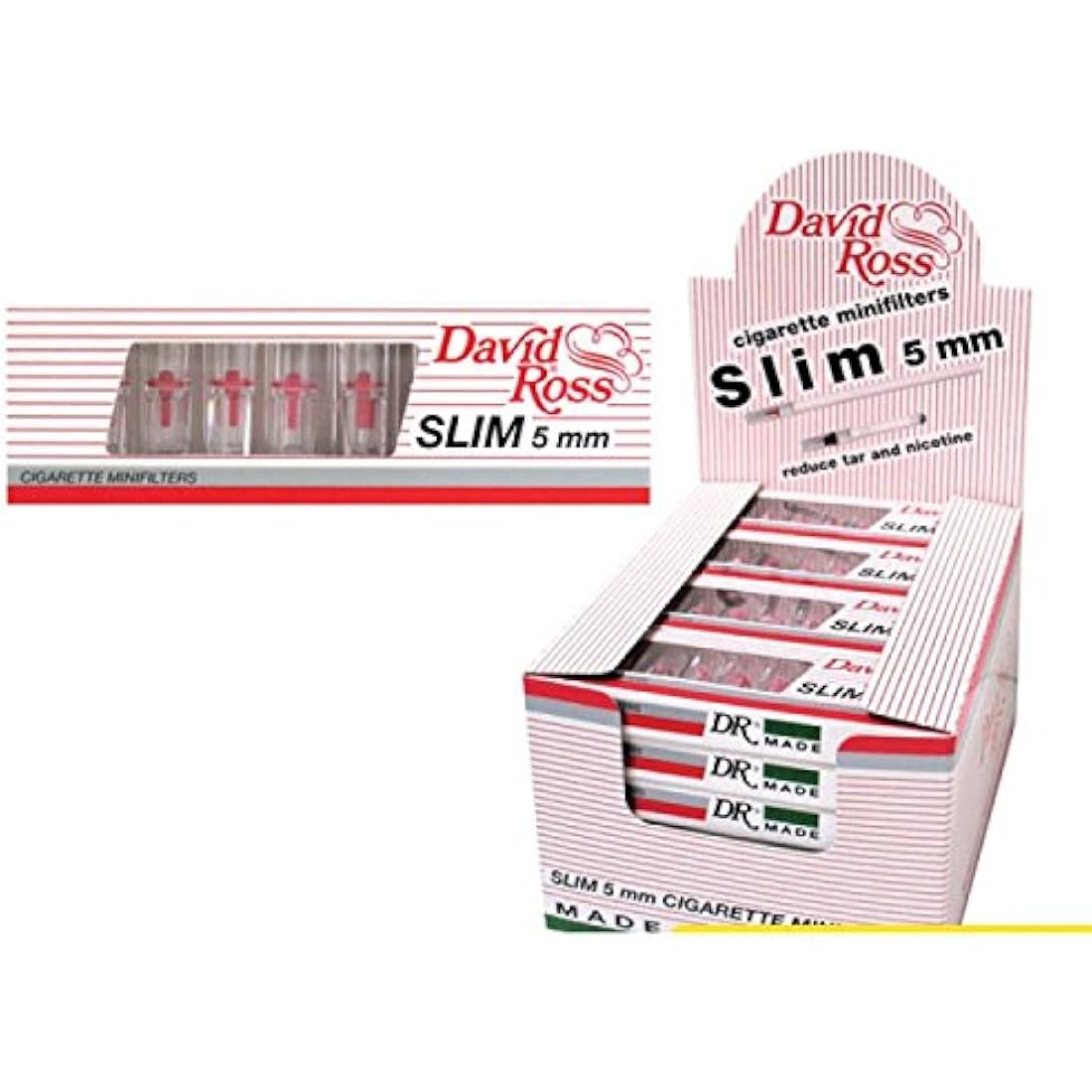 Full box of 24 packs, David Ross, slim, 5 mm, 10 tar filter, each pack, extra slim tips, 5 mm, total 240 filters