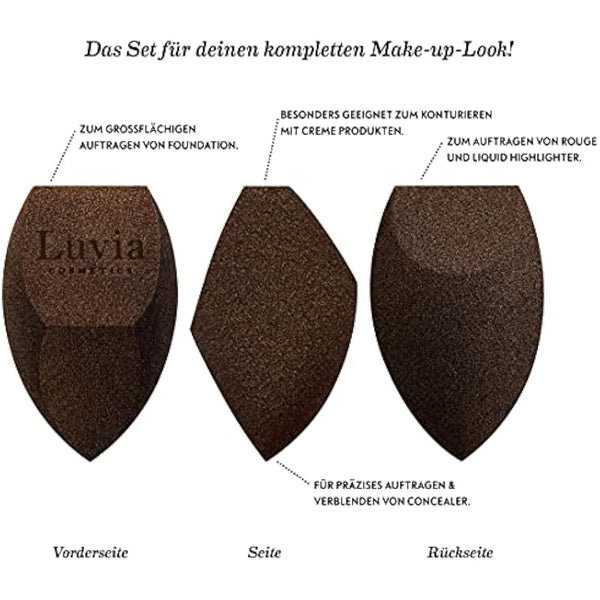 Luvia Prime Vegan Pro Make-Up Brush Set, Black, 12 Makeup Brushes Including Brush Storage, Blender Sponge & Cleaning Mat for Cosmetic Brushes, Black & Rose Gold