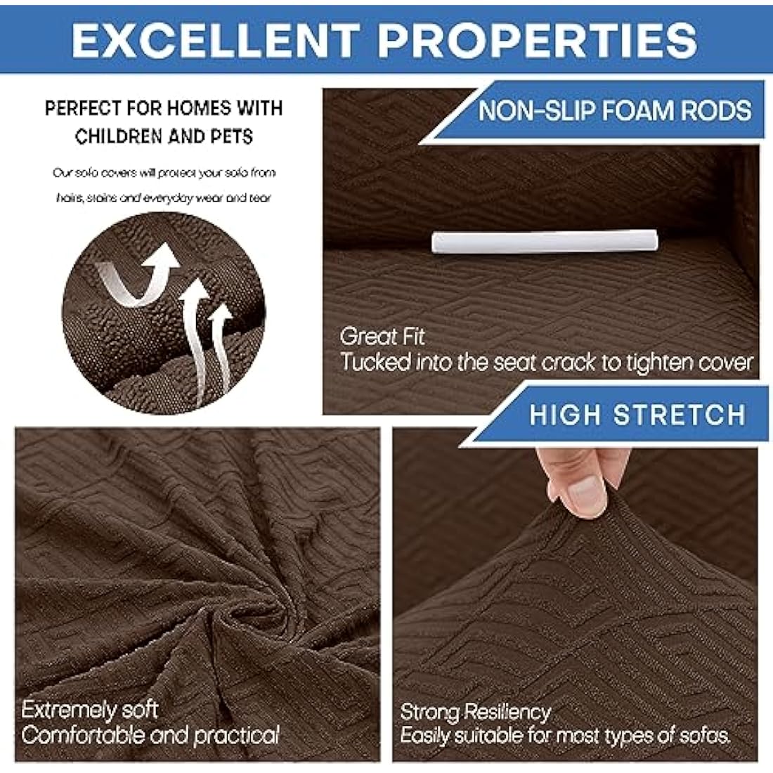 XINEAGE High Stretch Sofa Covers 3 Seater Latest Jacquard 1 Piece Sofa Slipcovers Living Room Universal Couch Covers for Dogs Pet Non Slip Sofa Furniture Protector Washable (3 Seater, Coffee)