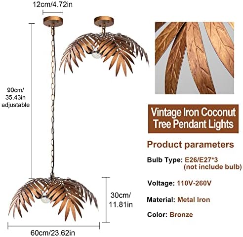 JCPYIUL Retro Tropical Coconut Leaf Chandelier LED Scandinavian Tree Branch Iron Ceiling Light Home Decoration Lamps and Lanterns Hotel Club Decoration Lamps and Lanterns(1)