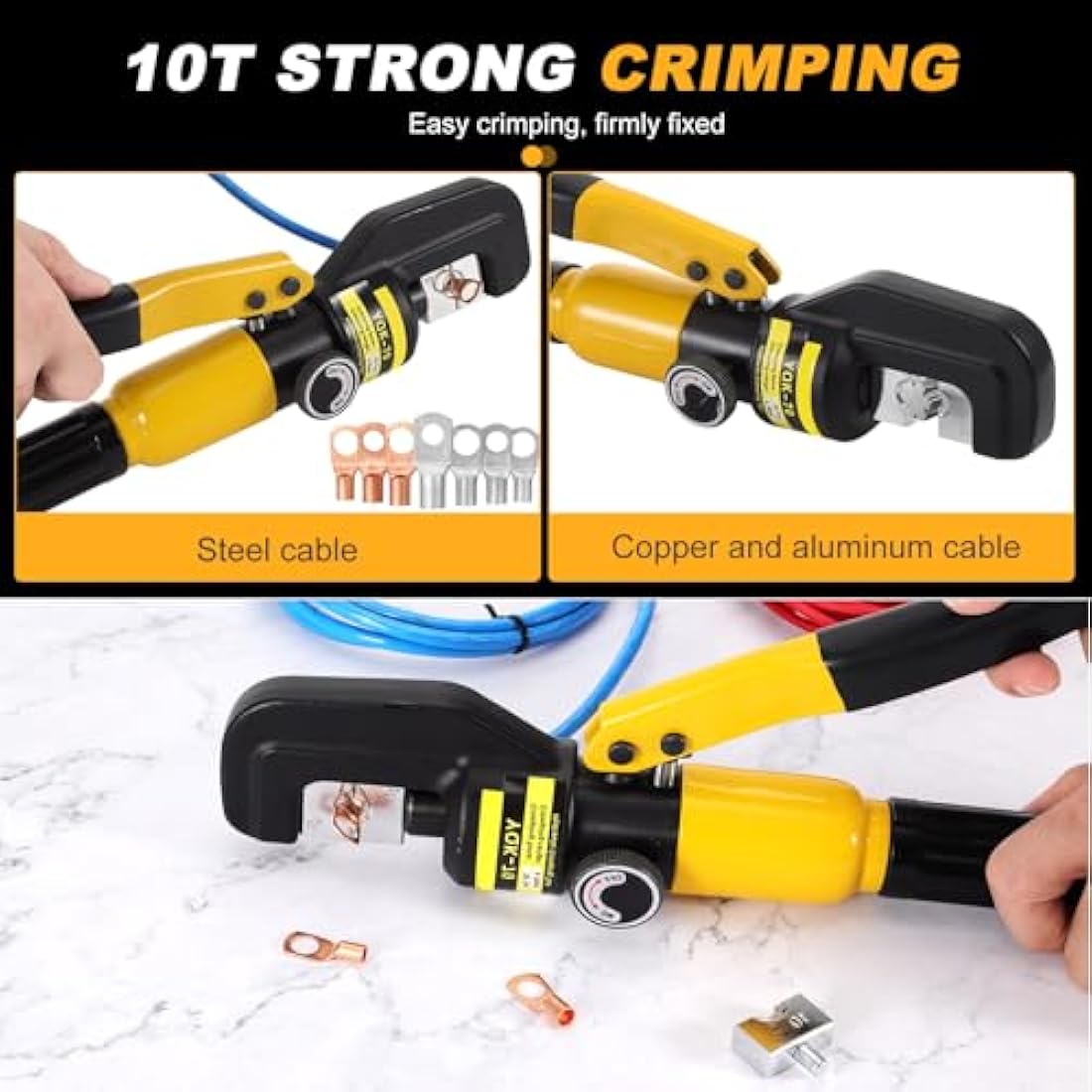 HSEAMALL 10Tons Hydraulic Crimping Tool Crimper Plier for Copper and Aluminum Terminal Lugs Battery Wire Crimping 4-70mm²