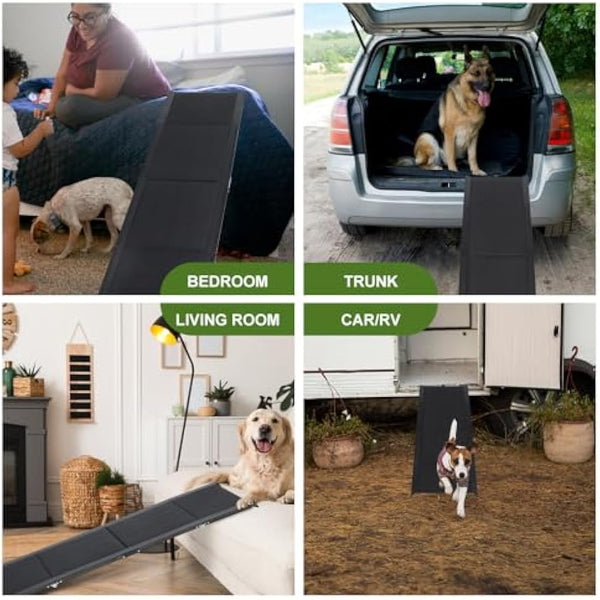 SMONTER Dog Car Ramp for Large Dogs, Folding Portable Pet Steps 180 x 44cm Extra Long Aluminum Dog Stairs with Nonslip Surface, Lightweight &Durable for Trucks, Cars and SUV, Supports up to 200 lb