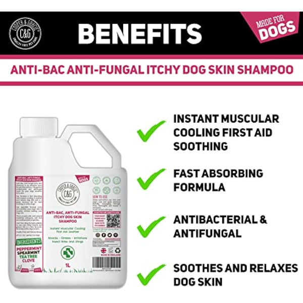 Dog Shampoo For Itchy Skin Antibacterial And Antifungal | Natural Medicated Low Lather Safe Formula | Fast Absorbing and Skin Cooling First Aid | Great For Cuts Grazes Skin Irritation