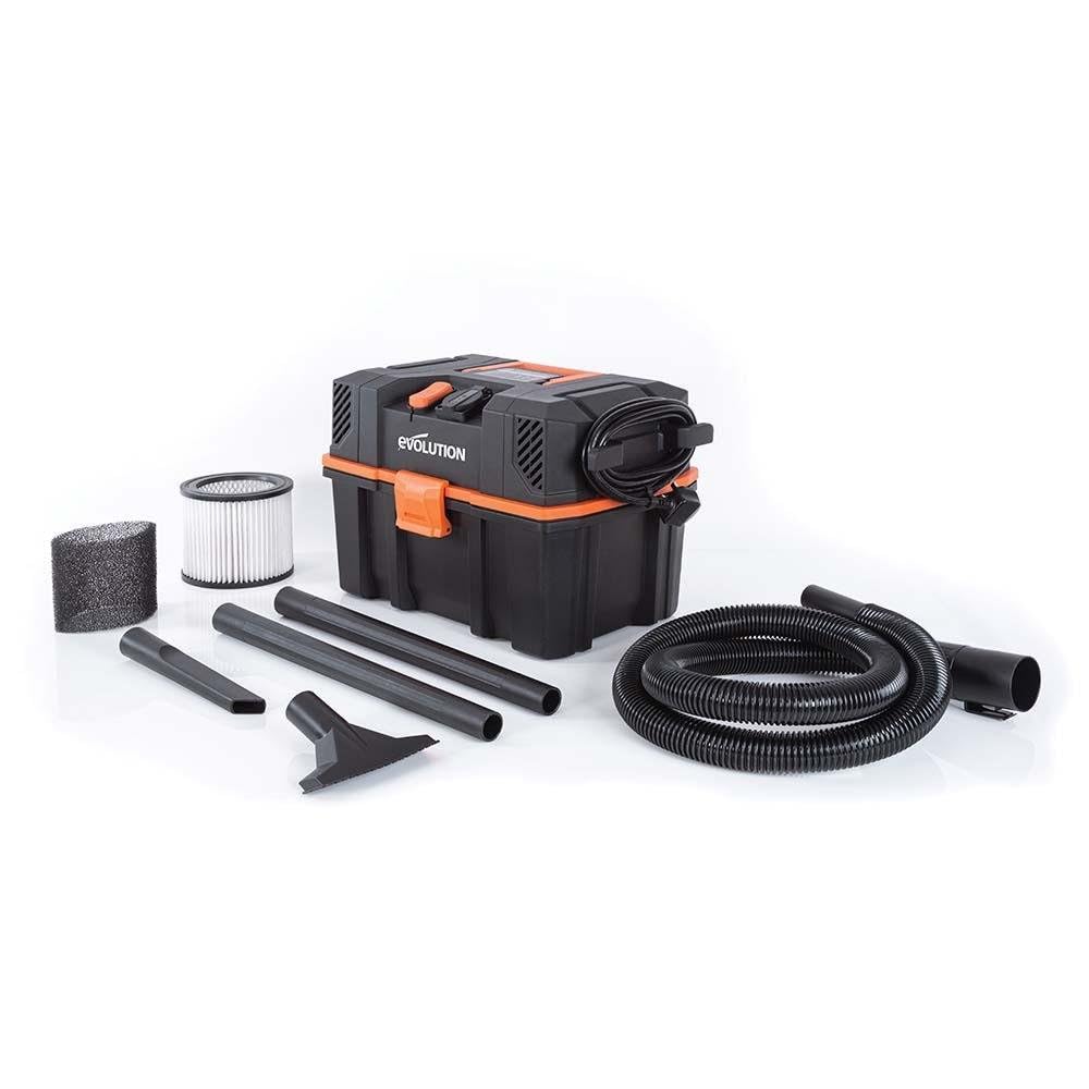 Evolution Power Tools R15VAC Vacuum Cleaner Wet and Dry Vac, Portable and Lightweight Ideal Dust Extractor for Saw Dust in Workshops, With Power