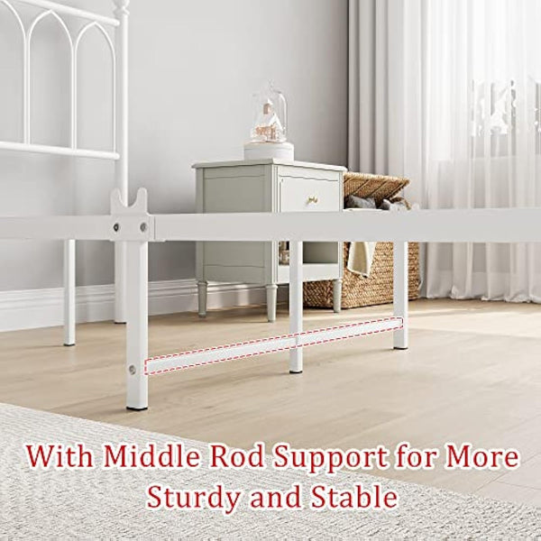 JELUTE Single Metal Bed Frame 90 x x190 cm with Headboard and Footboard Heavy Duty Foundation,Metal Slat Support, White