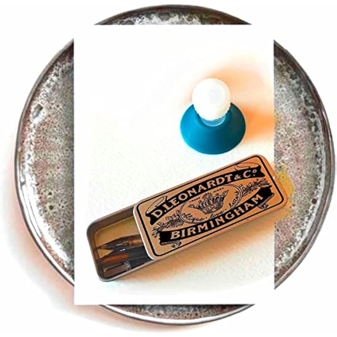 Ink Wells for Dip Pen & Calligraphy Nib Organizer a Set of Inkwells for Dip Pen Holder Nib Tin Storage - Empty Dinky Dip Ink Holder for Oblique Calligraphy Pen & Glass Dip Pen