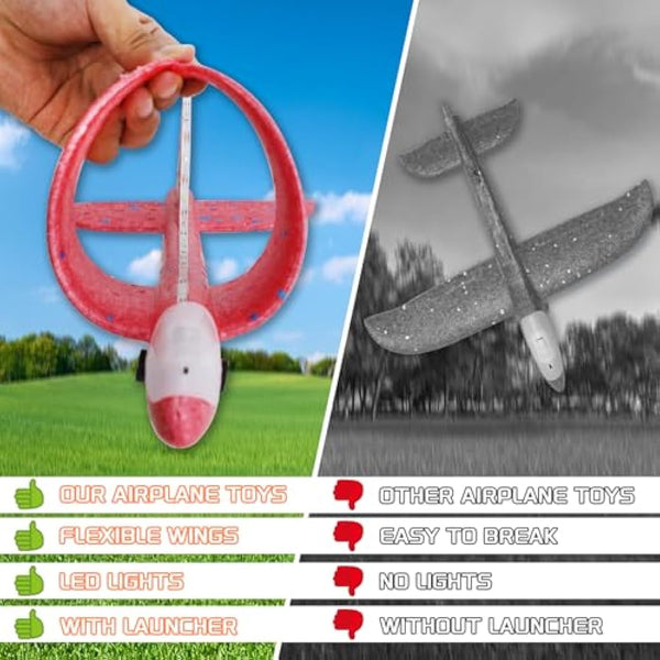 3 Pack Airplane Launcher Toys, LED Throwing Glider Plane, Catapult Aeroplane Toy with Gun, Foam Flying Toy Outdoor Garden Sports Shooting Game,Fun Birthday Gift 4-12 Years Old Kids Boys Girls