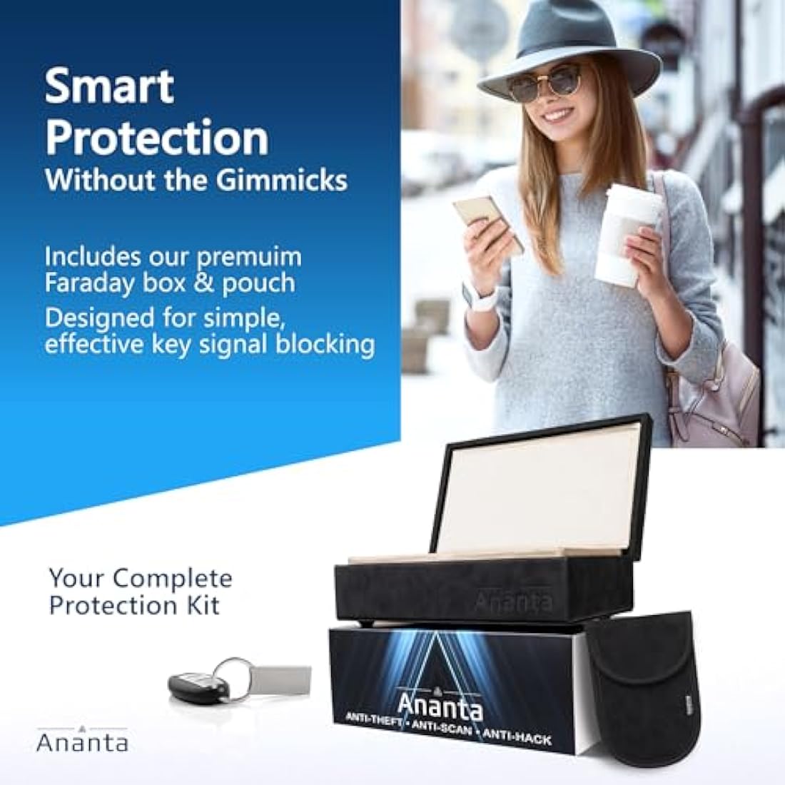 Ananta Faraday Box for Car Keys – Military-Grade RFID Signal Blocking, Magnetic Closure & Spare Key Pouch (Black)