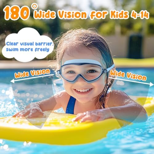 COOLOO Kids Swimming Goggles, 2 Pack Kids Goggles Childrens Swimming Goggles for Age 4-14 Wide Vision Anti-Fog UV Protection Waterproof 180° HD Vision for Junior Boys Girls