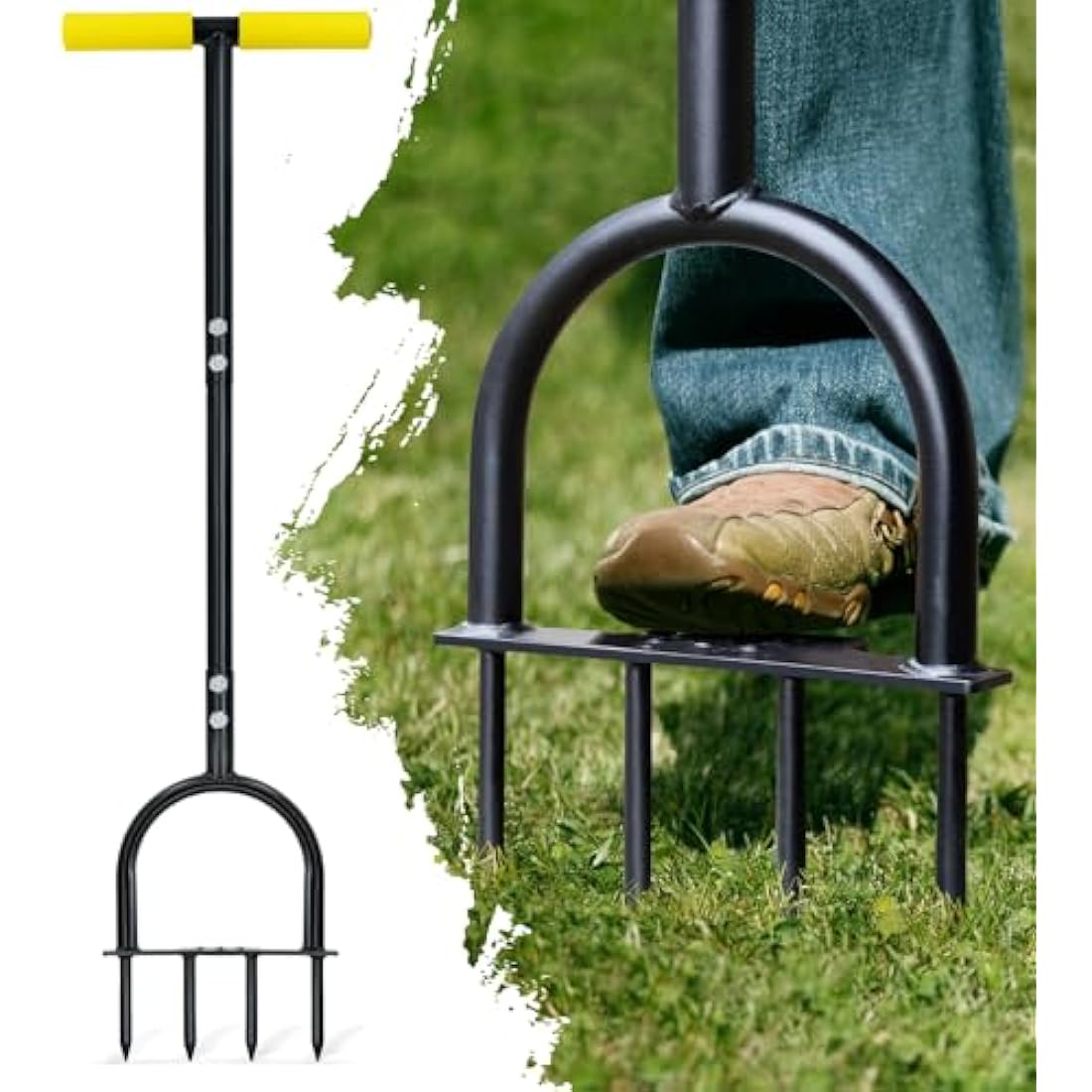 Colwelt Lawn Spike Aerator, Gardening Lawn Aerator for Compacted Soils and Lawns, Non-slip T-Handle Grass Spike Aeration with Four 9cm Solid Steel Spikes, 96cm