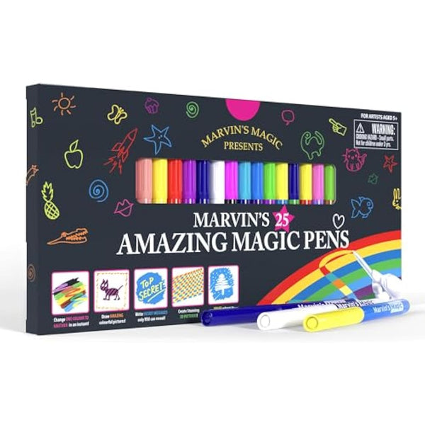 Marvin's Magic - Original x 25 Amazing Magic Marker Pens - Colour Changing Pen Art - Create 3D Lettering or Write Secret Messages - Includes 25 Magic Marker Pens