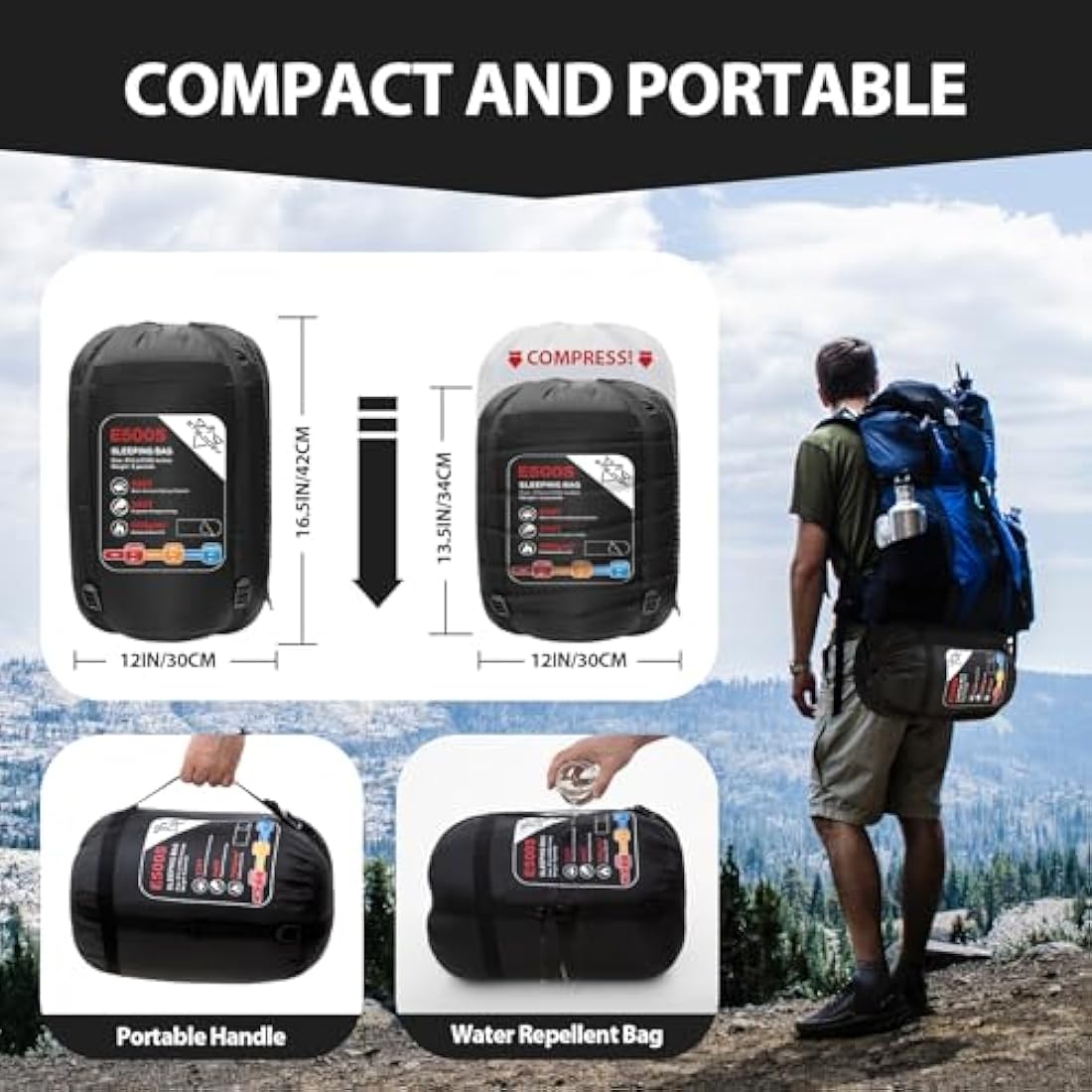 ETGLCOZY Sleeping Bags for Adults Kids, Ultralight Compact w/Compression Sack for Warm & Cold Weather Camping Essentials for Backpacking Hiking Travel Indoor - Unisex Boy Girl Man Woman