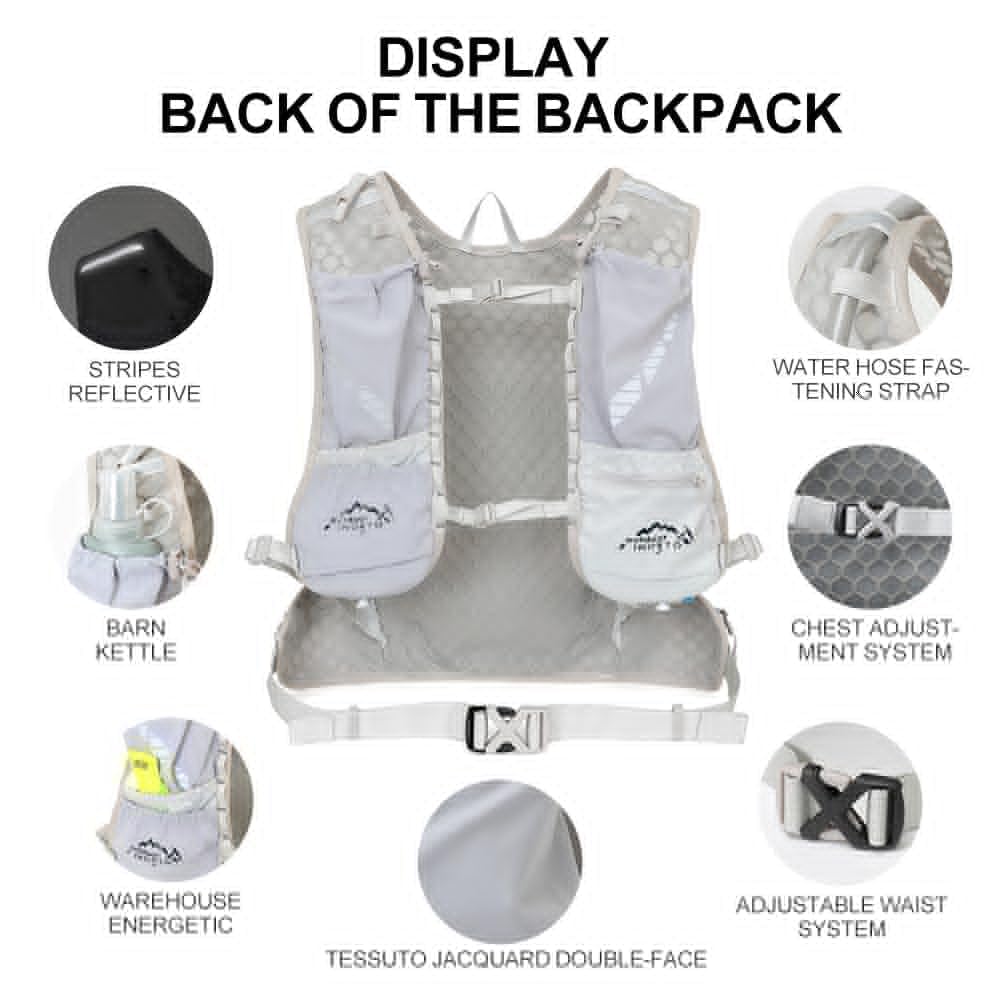 INOXTO running water bag vest backpack with1.5L water bladder hydration pack backpack suitable for running, cycling, mountain climbing, camping for