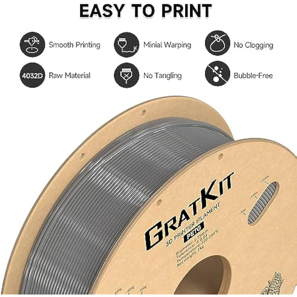 GratKit PETG Filament 1.75mm Gray 6KG Bundle,3D Printer Filament PETG,Accuracy +/- 0.03mm,Fit Most 3D FDM Printers (6 Packs of 1KG Spools Gray)