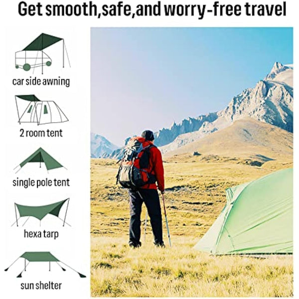 KOMCLUB Tarp Poles Adjustable Tent Pole Upgrade Thickened Stainless Steel Camping Tarp Pole for Outdoor Canopy Awning Rain Shelter