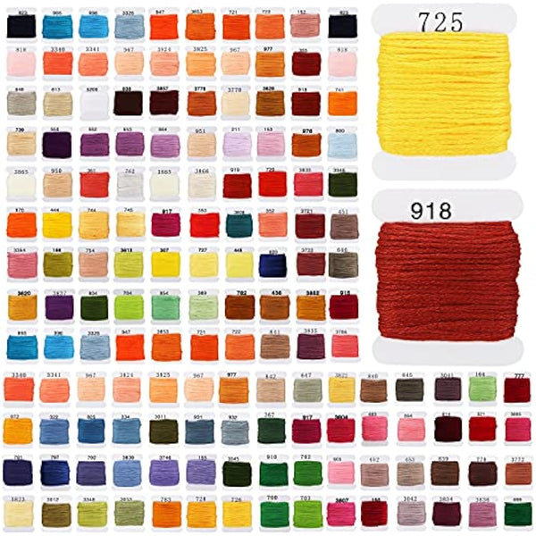 HANDI STITCH Embroidery Floss Set - (187 Pack) - Cross Stitch Tool Kit with 3 Tier Transparent Storage Box - 150 Colour Skeins - Threads on Paper Bobbins for Friendship Bracelets & Crafts