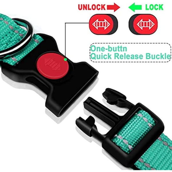 Dog Collar, Reflective Adjustable Basic Dog Collar with Soft Neoprene Padding, Durable Nylon Pet Collars for Puppy Medium Dogs