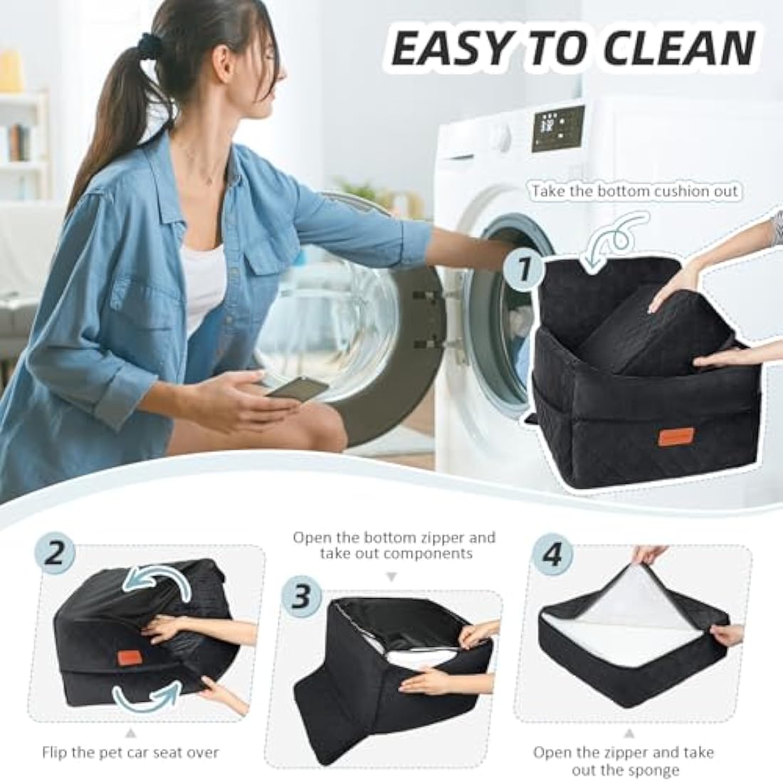 HEGGCOOE Small Dog Car Seat, Memory Foam Dog Booster Seats with Thick Cushion for Medium Dogs Under 35lbs, Detachable Washable Pet Car Seat with Storage Pockets,2 Safety Belts