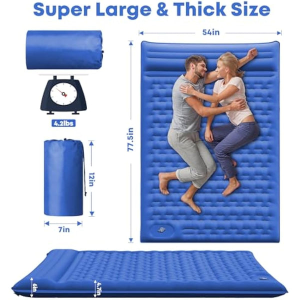MAMBAKOTR Camping Air Bed 12-15CM Extra Thick, Reinforced Support Structure with Built-in Foot Pump and Pillow Portable Camping Sleeping Mat Air Mattress for Tent Backpacking Hiking Travel