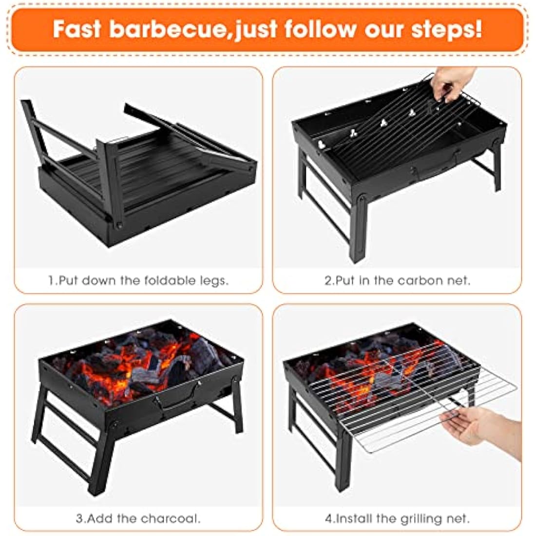 AGM Charcoal Barbecue, Portable Foldable BBQ Grill, Table Charcoal BBQ for Picnic, Travel, Garden, Camping-M size