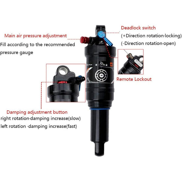 splumzer Mountain Bike Shocks Absorber Air Rear Shock - Rebound/Lock Out/Air Pressure Adjustable (210MM, Manual Lockout)