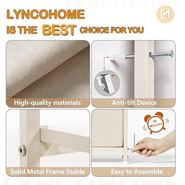 LYNCOHOME Chest of Drawers, Fabric Storage Drawers, 6 Drawers Storage Unit with Sturdy Steel Frame and Wood Top, for Bedroom, Sitting room, Closet. (Beige)