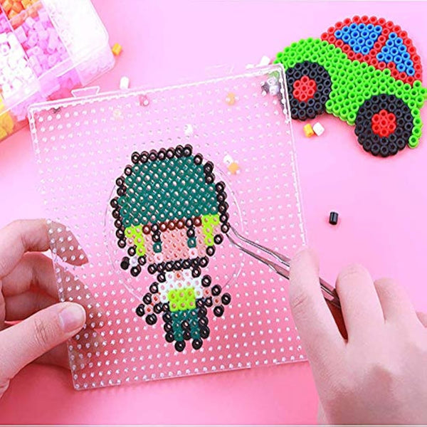 Fuse Bead Boards, 6Pcs 5mm Large Square Clear Plastic Beads Pegboards with 2Pcs Beads Tweezers and 6Pcs Lroning Paper for Kids Craft Beads