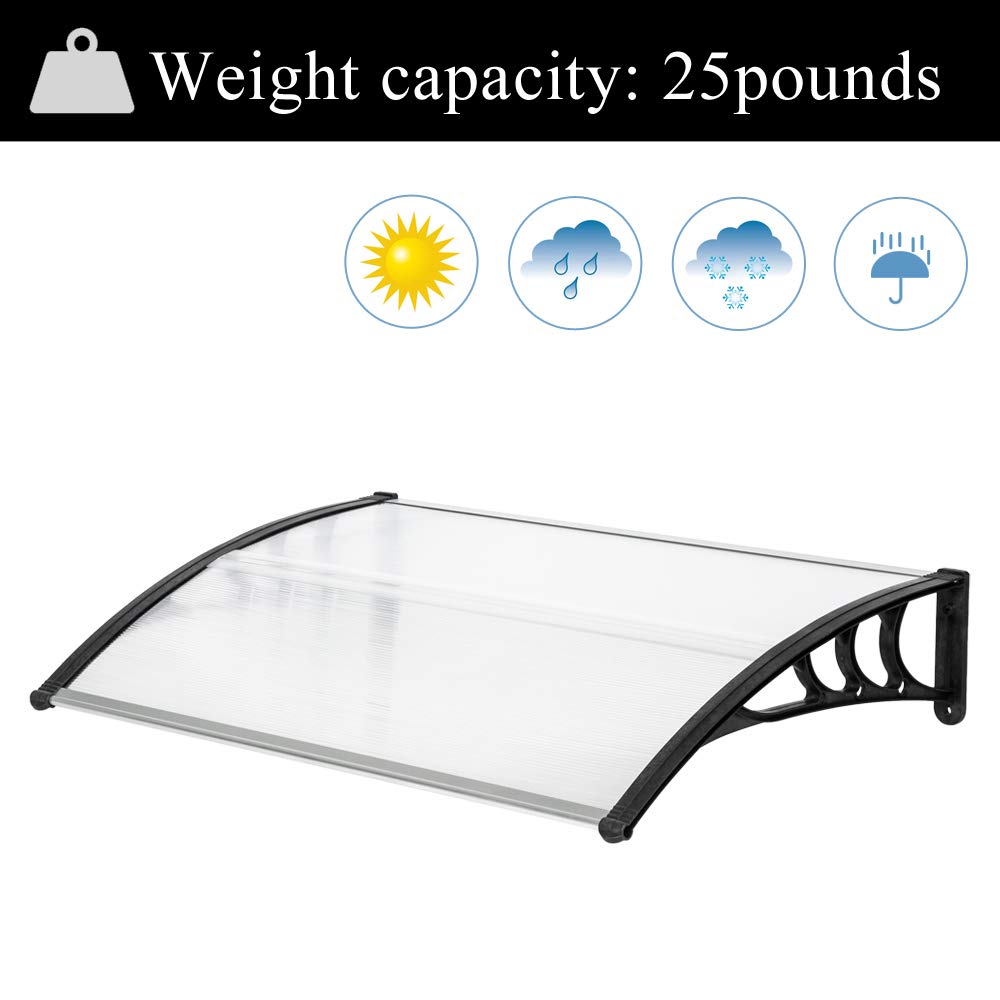 Outopee Door Canopy Awning, 120 x 80 cm Window Garden Front Door Canopy for Outdoor Shelter, Window Porch Shade, Patio Roof Cover, Black
