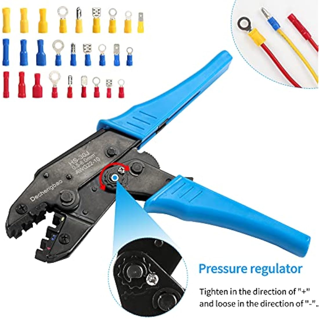 Insulated Wire Terminal Crimping Tool Kit, 0.5-6mm² Ratchet Crimping Plier, Cable Lug Pliers Electrician Crimping Tool Set with 700 Insulated Butt Bullet Spade Ring Crimp Connectors