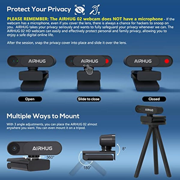 2K Webcam No Mic with Privacy Cover, USB Web Cam for Computer and Laptop Plug & Play, Web Camera Without Audio, 78° Wide-Angle,for Streaming and Conferencing,Compatible Skype Zoom YouTube