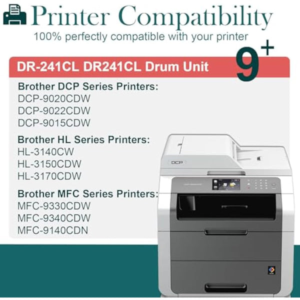 HenceBuy DR241CL Drum Unit Compatible for Brother DR-241CL DR241 for Brother DCP-9020CDW DCP-9015CDW HL-3140CW HL-3150CDW HL-3170CDW MFC-9330CDW MFC-9340CDW MFC-9140CDN (Black Cyan Magenta Yellow)