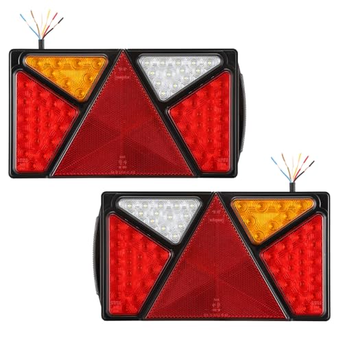 SPARKMOTO 2 x LED Combination Trailer Rear Lights, 7 Functions Submersible LED Tail Lights For Trailer Lorry Caravan Truck Tractor,12V 24V Dual