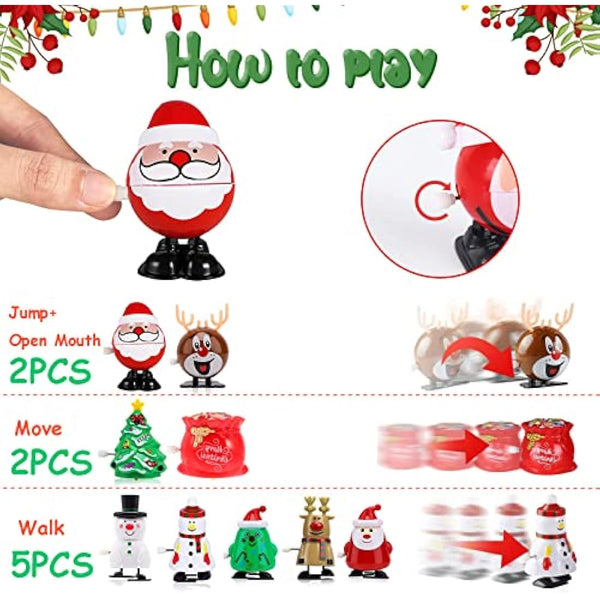 9Pack Christmas Wind Up Toy Funny Jumping Toys Xmas Gift Toys,Spring&Wind Up Small Toy for Kids Party Bag, Walking Clockwork Toys for Kids Christmas Party Favors Stocking Stuffers Cracker Gift Fillers