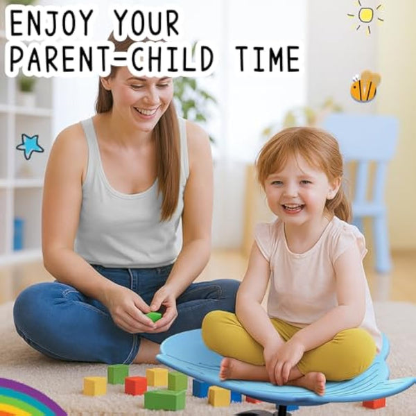 Evie Bee Spinning Chair for Kids, Autism Sensory Equipment, 360° Swivel Toys Wobble, ADHD Kids Swivel Chair for Balance & Coordination Training, Safe Durable Play Spinning Seat (Blue Rocket)