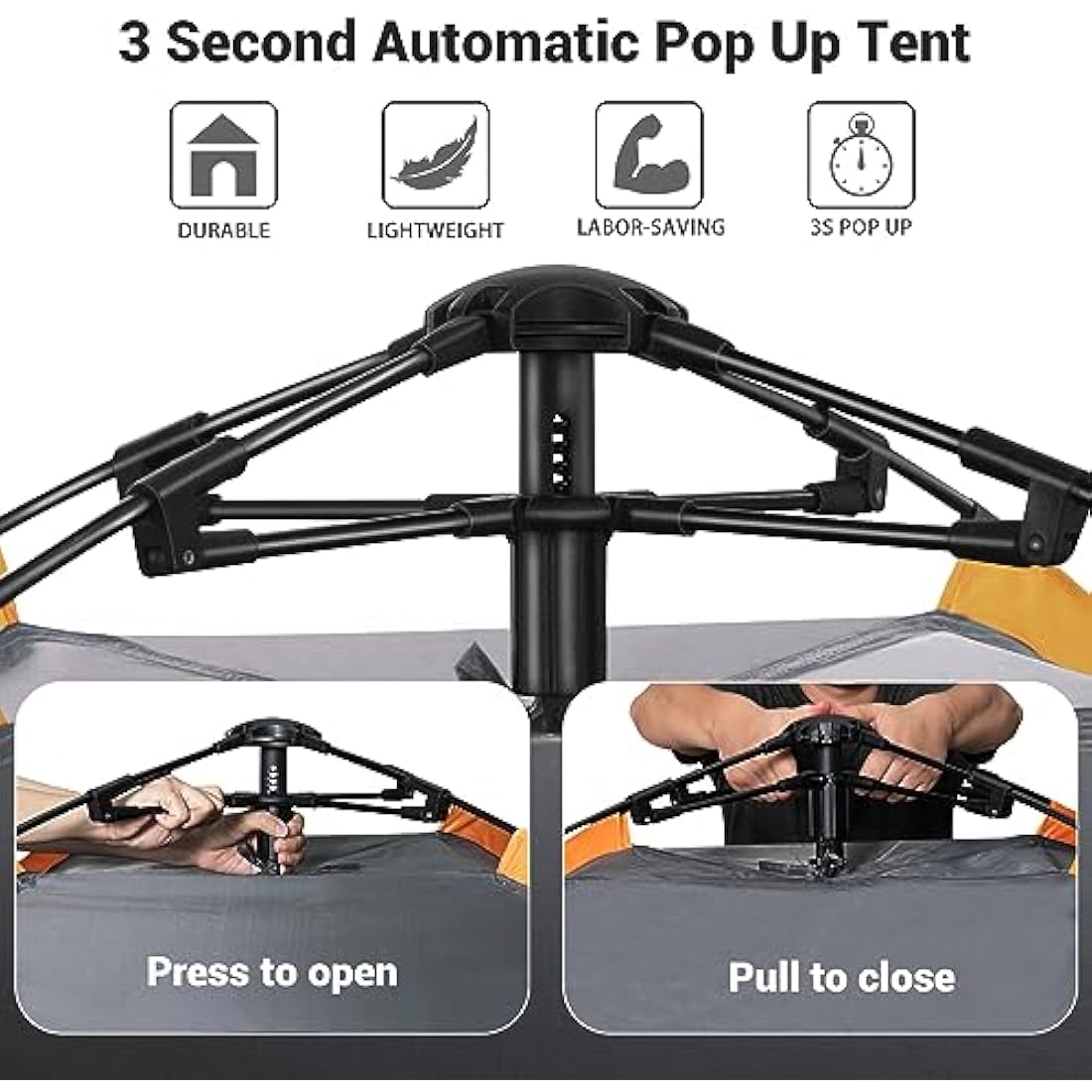 Cflity Camping Tent, 3 Man Pop Up Tent Automatic Instant Three Layer Waterproof 4 Season Large Dome Tent & Shelters with Extended Floor Mat Porch 2 Hall Poles Removable Rainfly