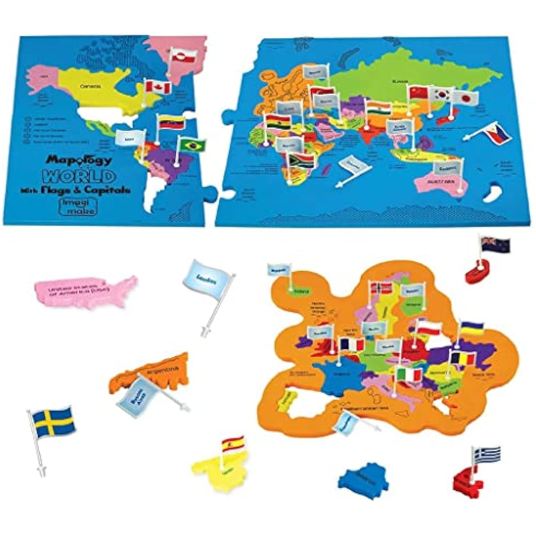 Imagimake Mapology World Map Jigsaw Puzzle with Flags and Capitals | 78 Pieces Geography Puzzles for Kids, Educational STEM Toys & Games | Birthday Gifts for Boys & Girls Age 5 6 7 8 9 10 11 12 Years